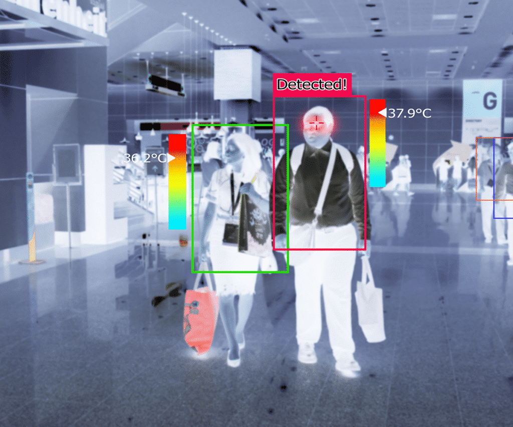 AI system identifying people and scanning for body temperature