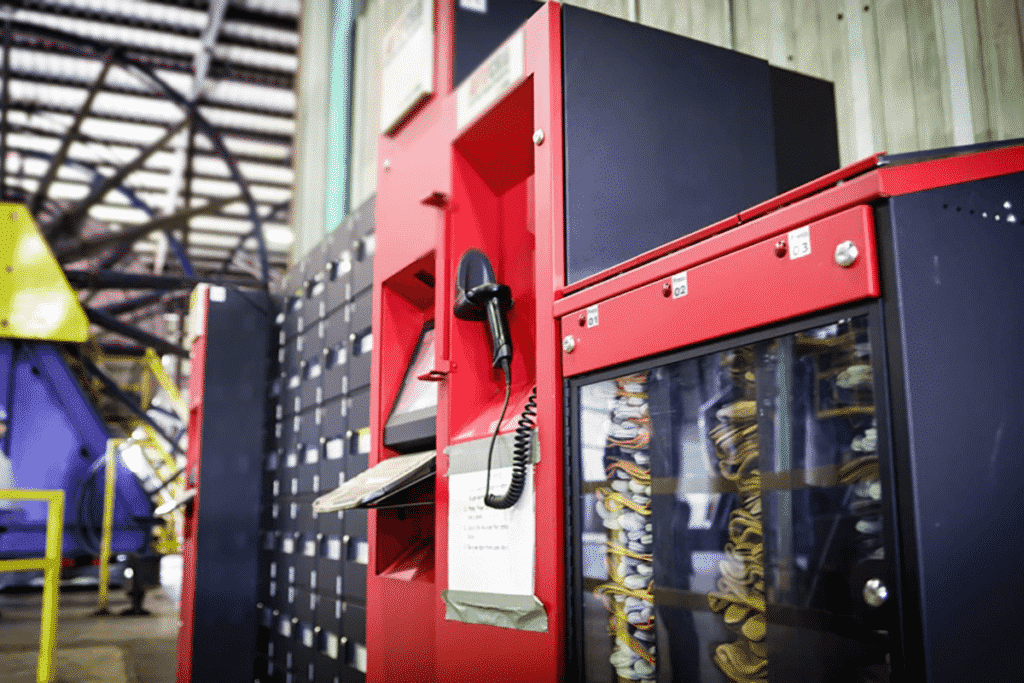 Parts vending machine on industrial shop floor