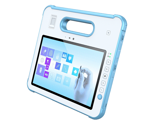 White MD-100M rugged medical grade tablet pc tilted