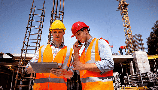 Construction workers using a rugged tablet pc