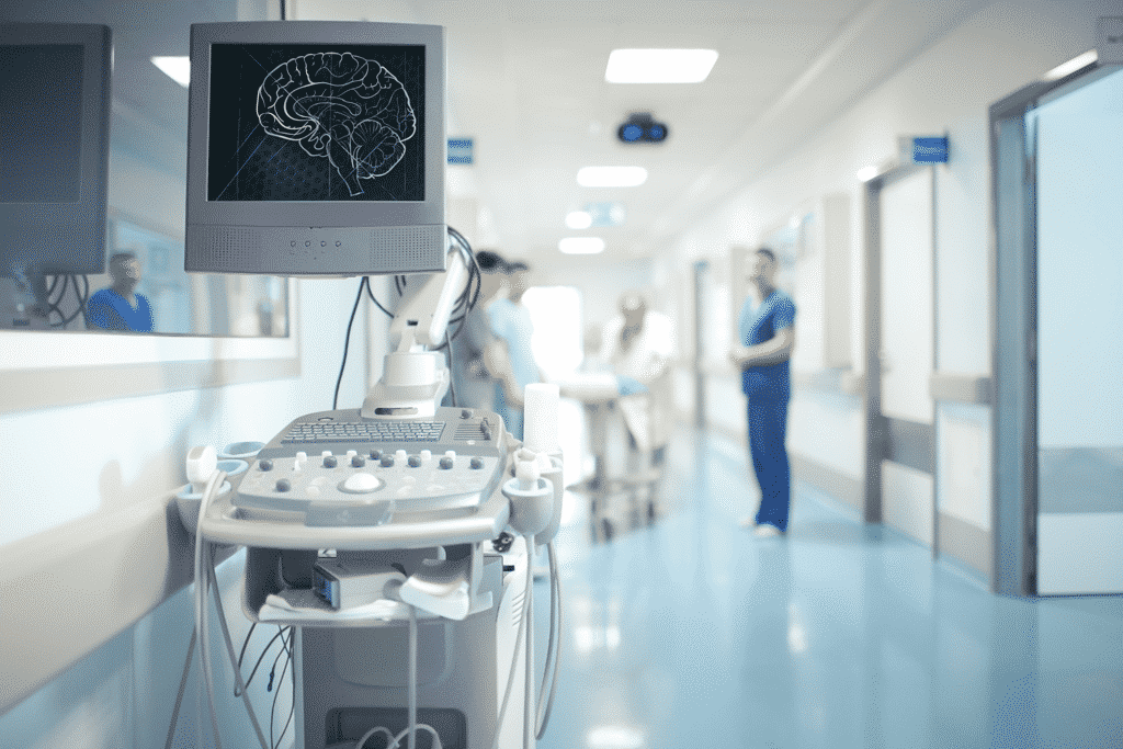 Panel PC attached to medical card in hospital hallway