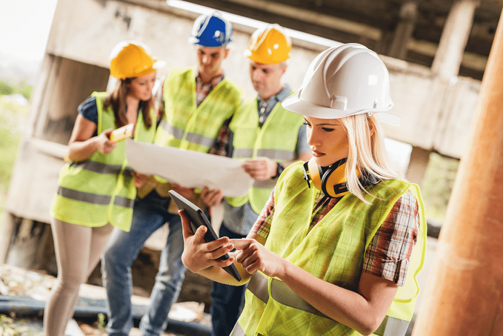 Construction workers using rugged tablet on-site