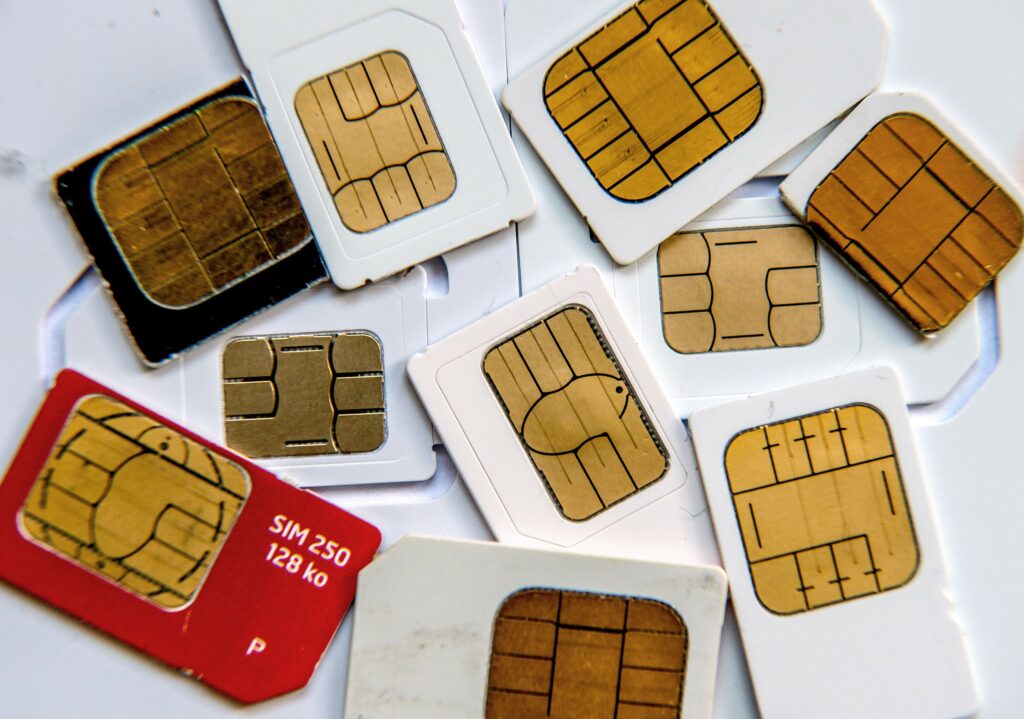 Micro SIM Smart Cards with various contact point patterns.